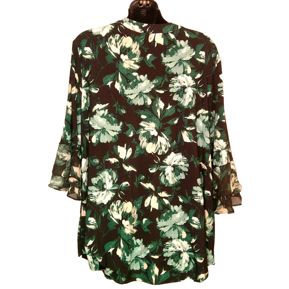 Kasper Bell Sleeve Green Floral Blouse XL/1X - Picture 3 of 6
